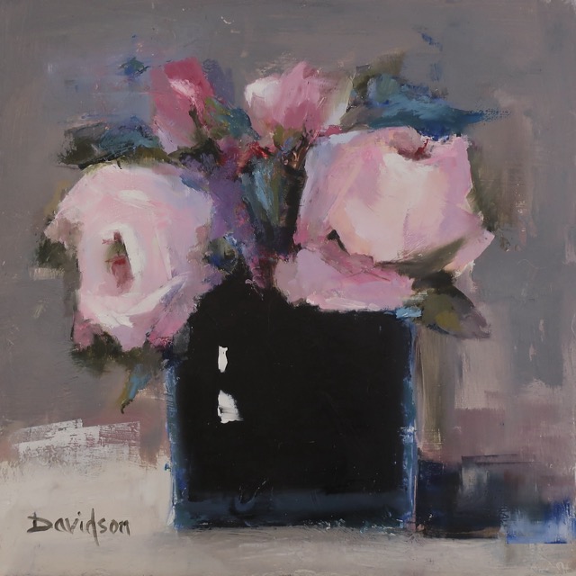 PINK ROSES IN BLACK VASE 8