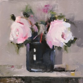 PALE PINK ROSES, Oil on Board, 10