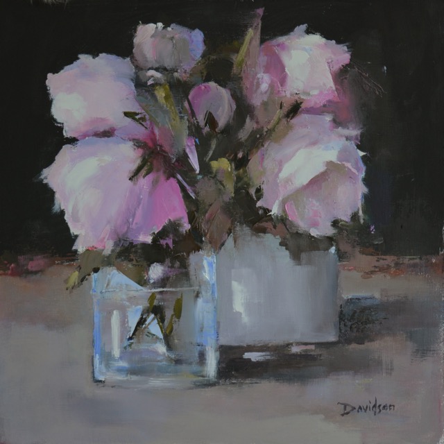 PEONIES AND BLACK GLASS <br>oil : 10