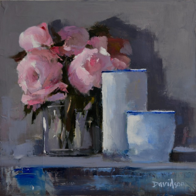 PINK PEONIES & WHITE CHINA<br>oil : 12
