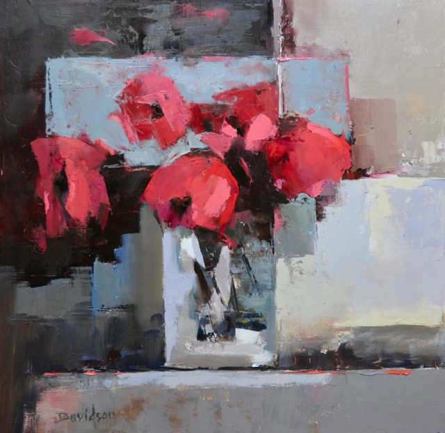 POPPIES IN A GLASS VASE <br>oil : 16